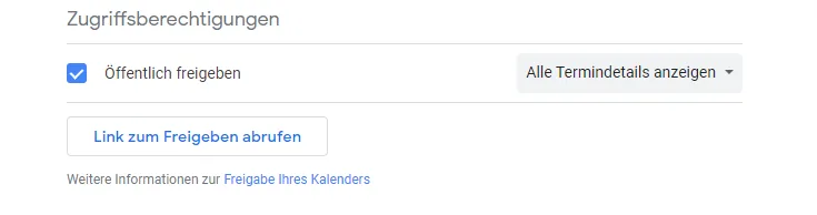 haken bei öffentlich freigeben google kalender