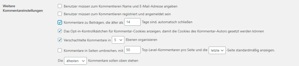Kommentarbereich automatisch schließen