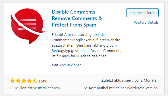 WordPress Kommentare deaktivieren mit Plugin