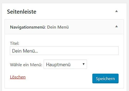 Navigationsmenue widget in sidebar