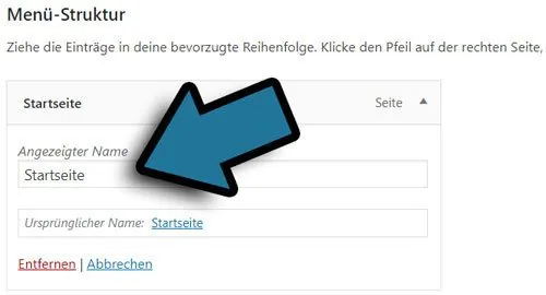 wp navigationspunkt und menue bearbeiten