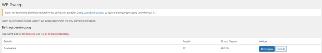revisionen bereinigen mit plugin