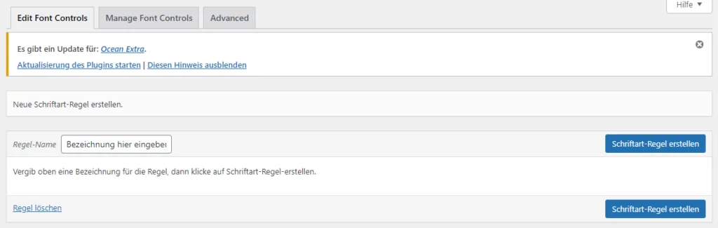 easy google fonts menü