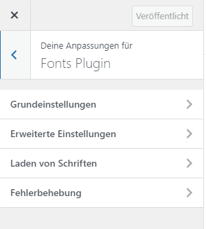 fonts plugin menü