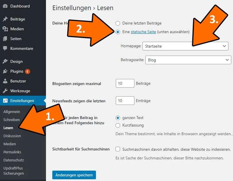 wp-startseite-festlegen-einstellungen-lesen