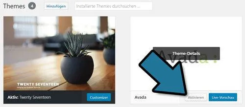 wp theme aktivieren methode 2 bei avada
