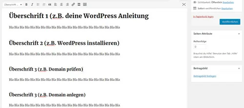WordPress editor überschriften erklärung