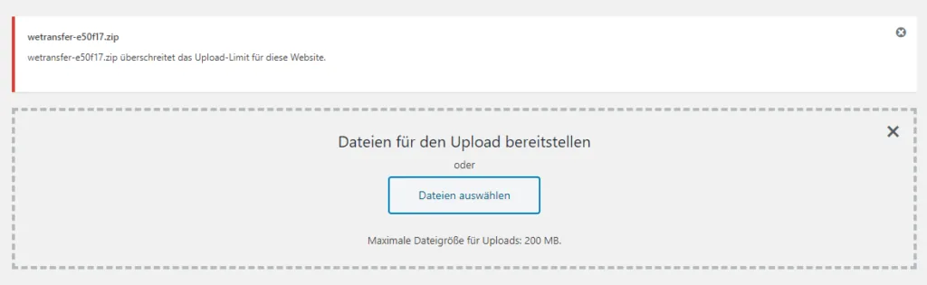WordPress Upload Limit Erhöhen