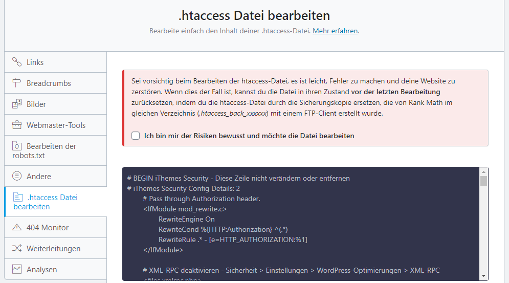 rank math htaccess datei bearbeiten