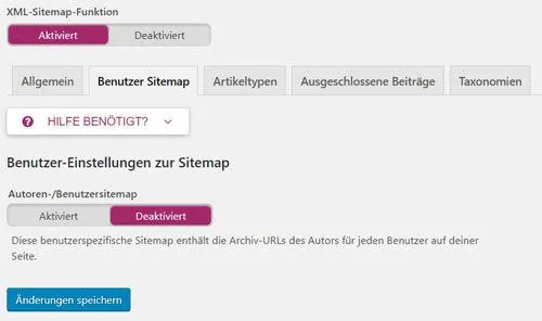 yoast seo sitemap benutzereinstellungen