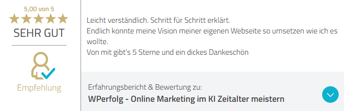ProvenExpert Bewertung – 5,00 von 5, SEHR GUT