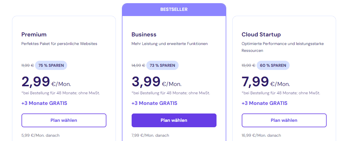 Hostinger Hosting Plan wählen um Gutschein einzulösen