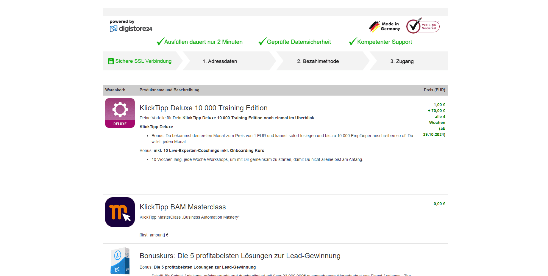 KlickTipp Rabatt Code Gutschein 1 Euro Testphase Seite