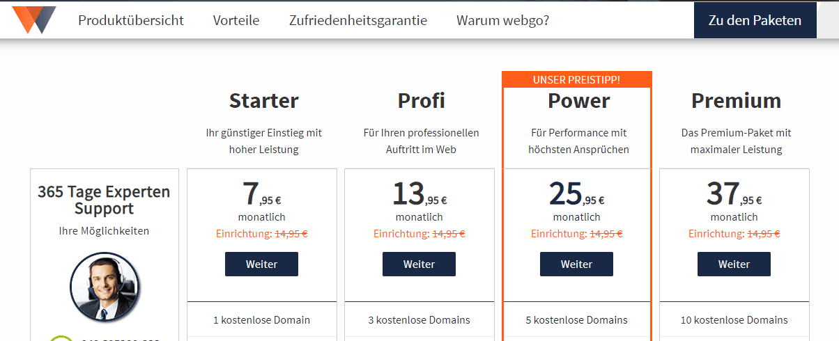 webgo webhosting paket und gutschein waehlen