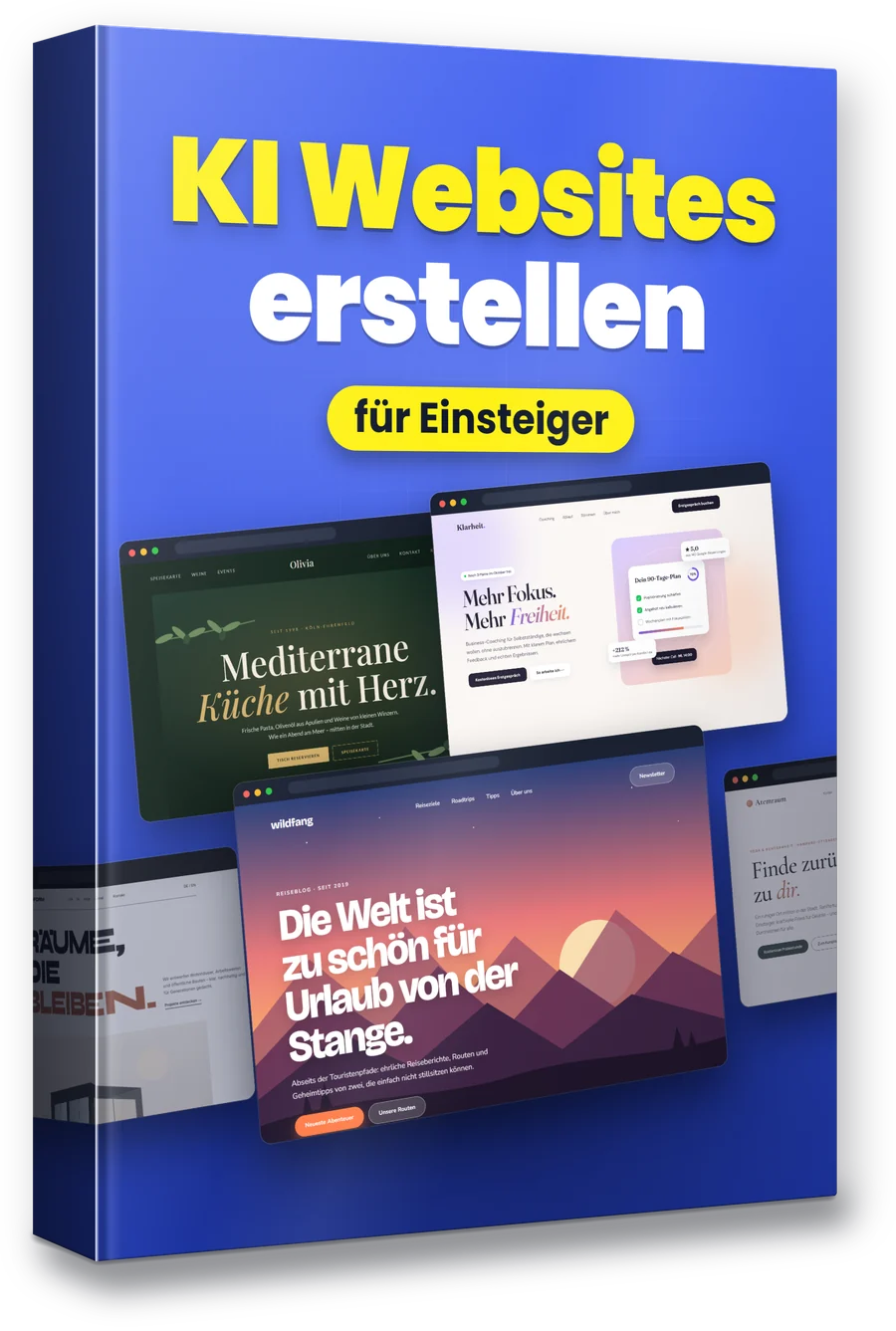E-Book KI Websites erstellen für Einsteiger mit Beispiel-Websites auf dem Cover