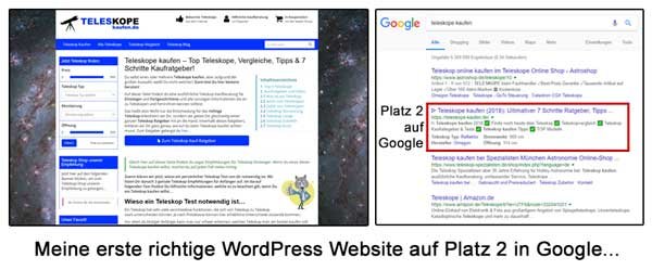 Teleskop-Website auf Platz 1 in Google