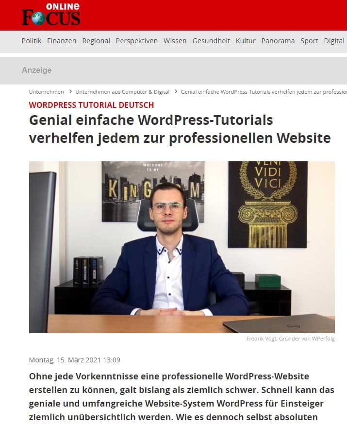 WPerfolg Artikel auf focus.de