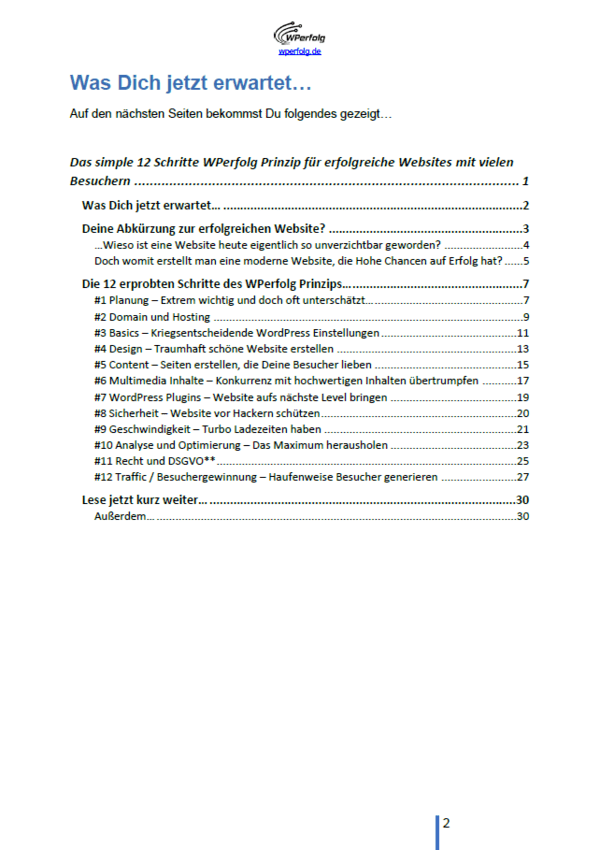 Inhaltsverzeichnis des WordPress Buchs